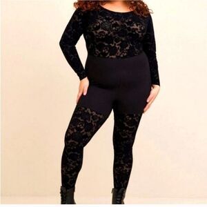 Torrid Full Length Flocked Floral Lace Skull Catsuit Black